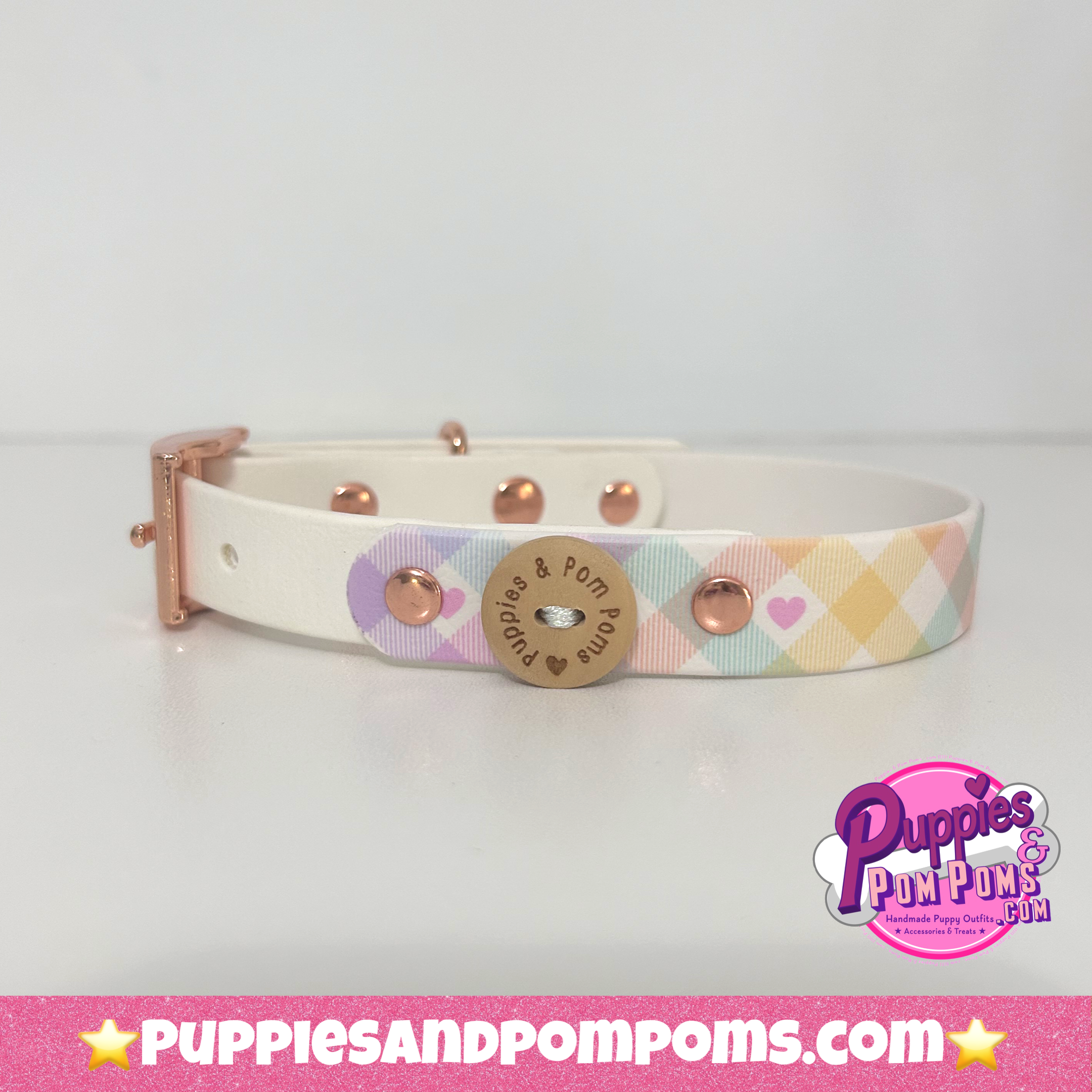 Handmade Dog Collar - Pastel Vichy - White