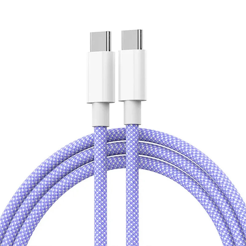 PD 60W Tipo C a Tipo C Cable de color para iphone 15 15pro Carga rápida para Xiaomi Samsung Huawei Tipo C Cable de tejido 1M 2M 3M