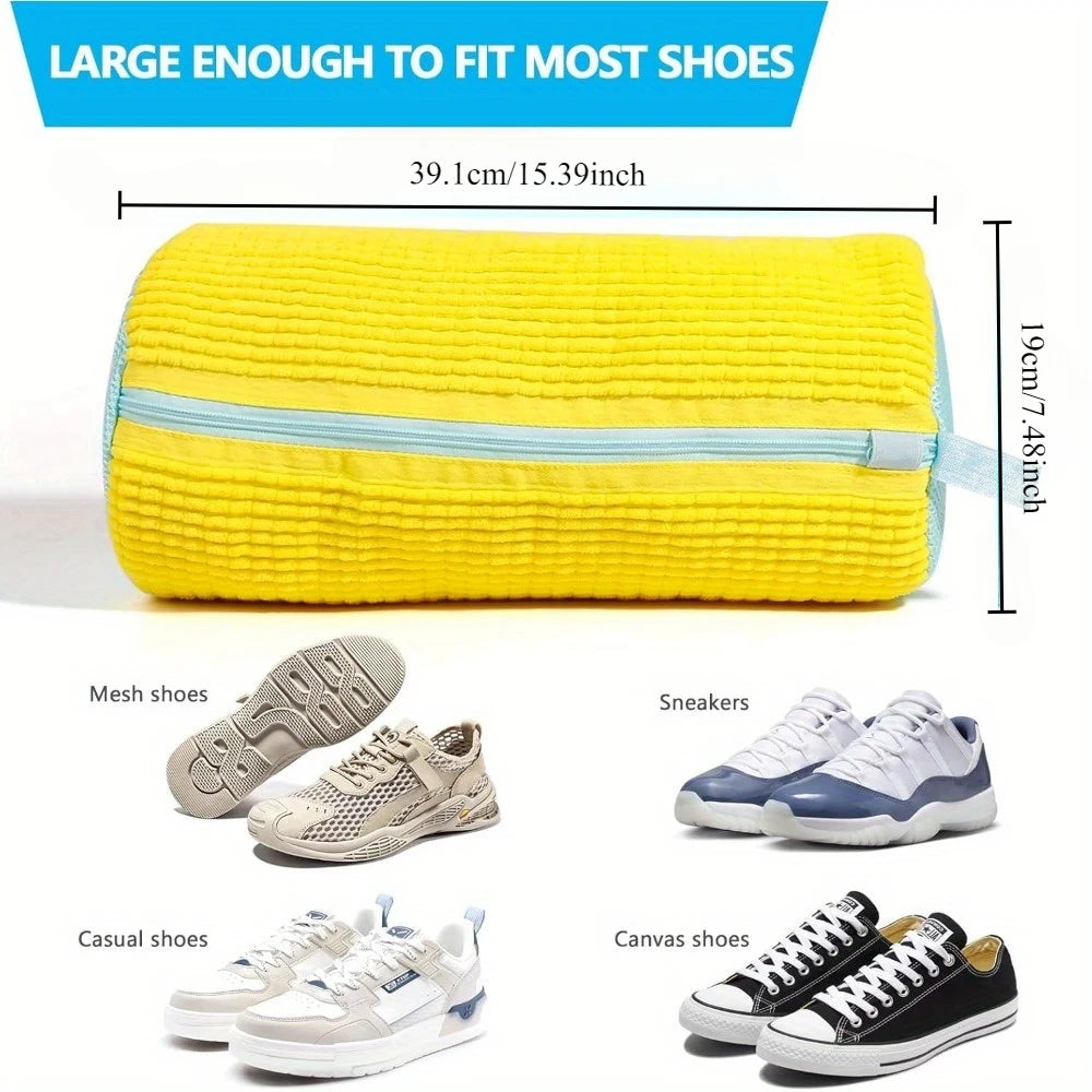 Bolsa de lavadora de zapatos duradera para todo tipo de zapatos: amarilla con cremallera azul, ideal para zapatillas y zapatos