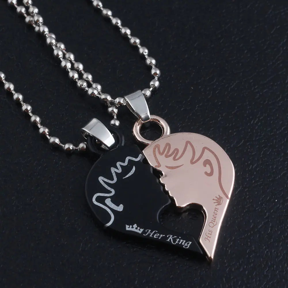 Collar de rompecabezas de corazón para parejas - Su reina, su rey