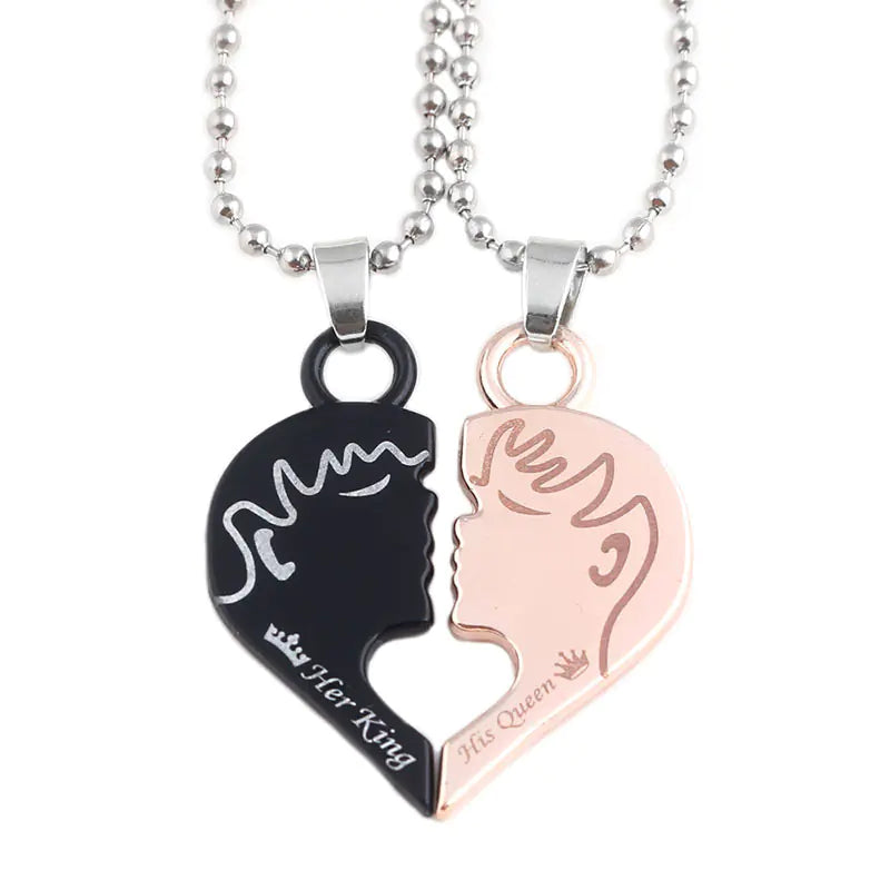 Collar de rompecabezas de corazón para parejas - Su reina, su rey