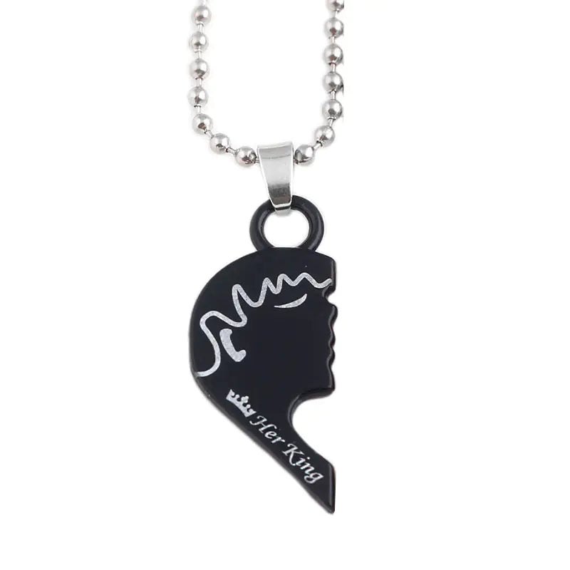 Collar de rompecabezas de corazón para parejas - Su reina, su rey