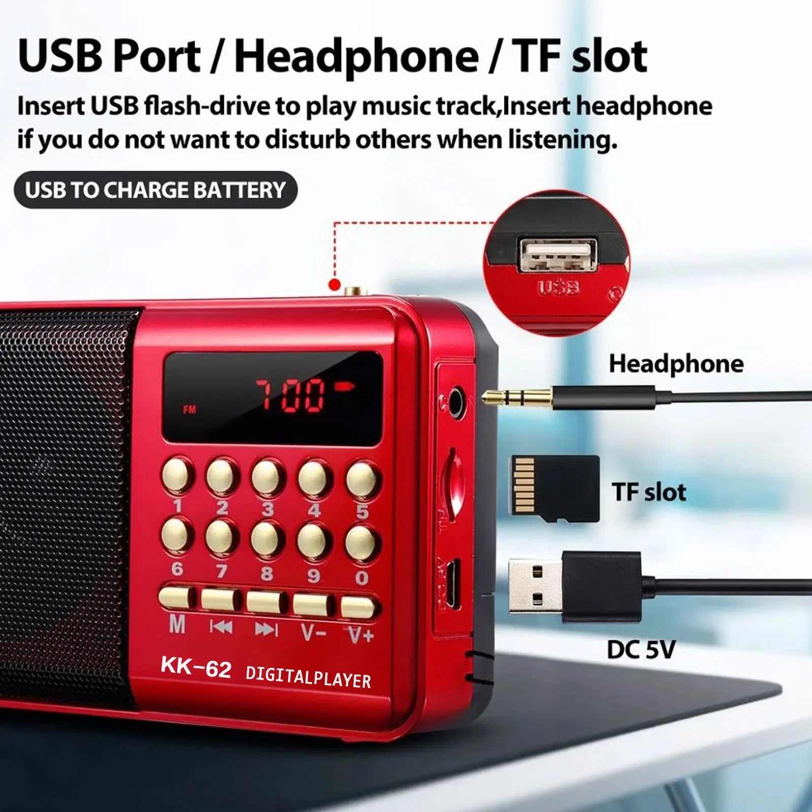 NNEOBA Mini Portable Rechargeable Digital FM Radio & MP3 Player-2