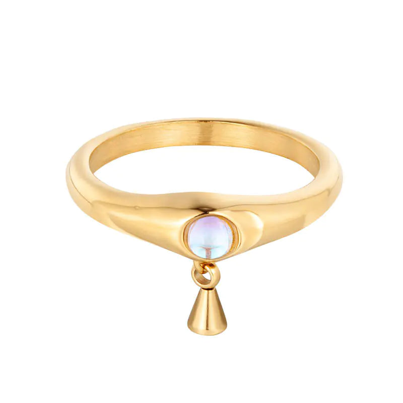 Anillo de acero de titanio minimalista de perlas tridimensionales