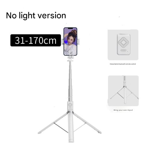 NNEDSZ White No Light 3-in-1 Bluetooth Selfie Stick with Tripod and Remote Control - Adjustable for Smartphones-0