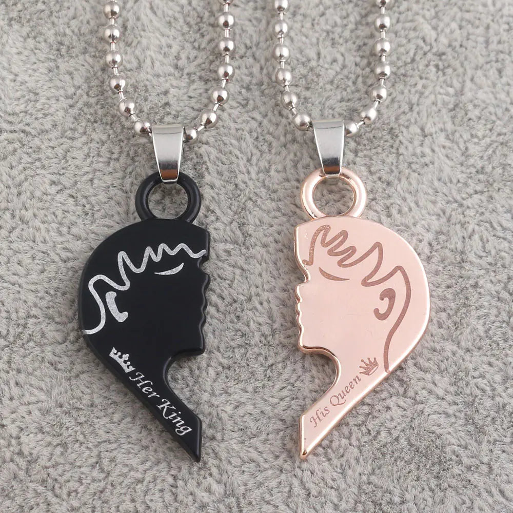 Collar de rompecabezas de corazón para parejas - Su reina, su rey
