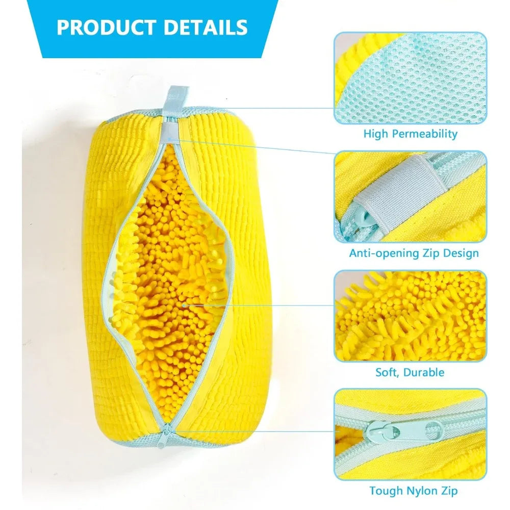 Bolsa de lavadora de zapatos duradera para todo tipo de zapatos: amarilla con cremallera azul, ideal para zapatillas y zapatos