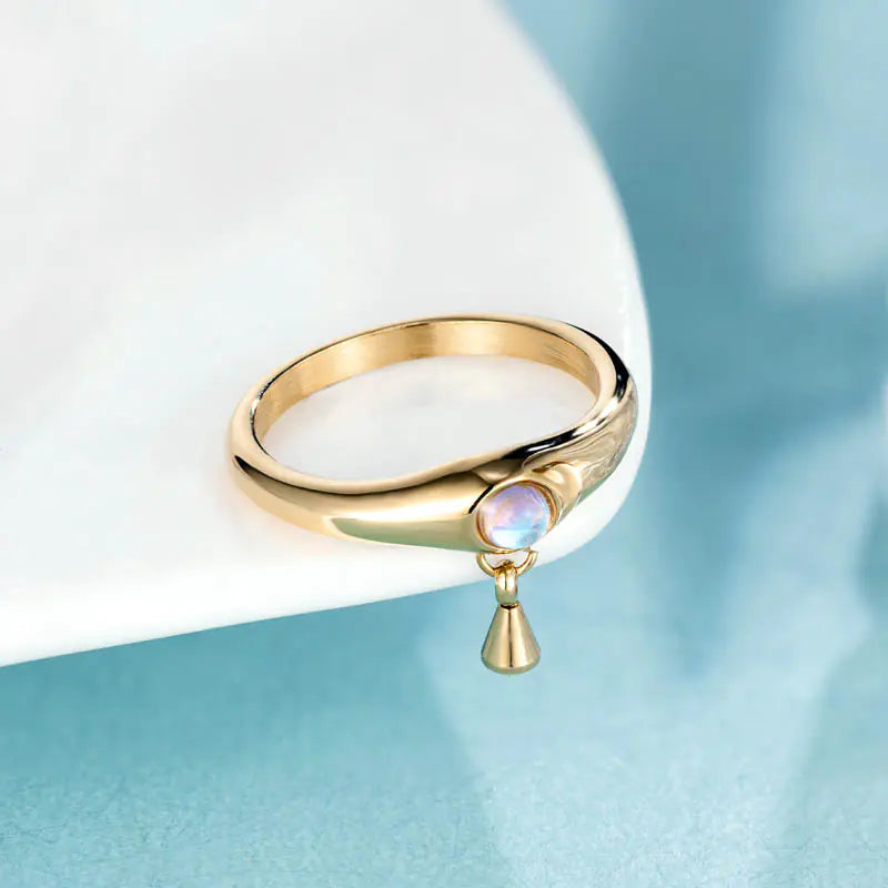 Anillo de acero de titanio minimalista de perlas tridimensionales